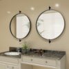 Black Pivot Round Mirror 30 Inch Circle Metal Framed Farmhouse Bathroom Mirror Tilting Beveled Vanity Mirrors for Wall