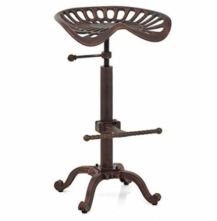 LOKKHAN Tractor Seat Bar Stool-Rustic Industrial Bar Stool-Farmhouse Cast Iron Swivel Stool-Counter Height Adjustable-Extra Tall Pub Height-24-31