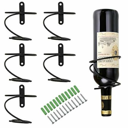 BSTKEY 6 Pack Wall Mounted Iron Wine Bottle Holder Racks - Red Wine Adult Beverages Liquor Bottle Display Holder, Metal Hanging Wine Rack Organiz