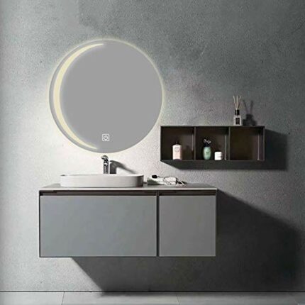 SkiPdr Modern Bathroom Vanity Mirror, Round Waterproof Illuminated LED Bathroom Mirror, Three-Color Adjustable, Warm/White/Natural, Wall Makeup M