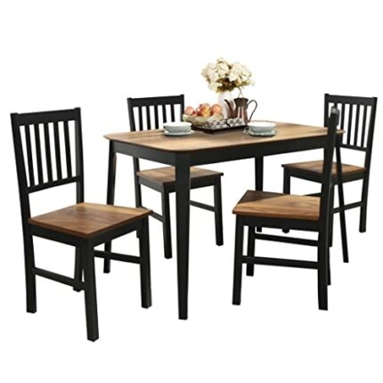 WALNUT 5 Piece Mid-Century Dining Table Set 4 Chairs With Wooden Legs Kitchen Furniture