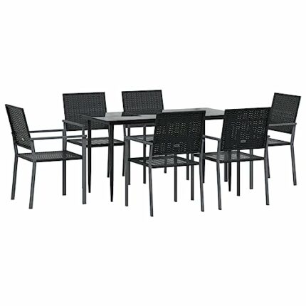 vidaXL Garden Dining Set 7 Piece, Table and Chairs for Patio, Outdoor Lounge Set for Dinner, Dinner Table Set, Modern Style, Poly Rattan and Stee