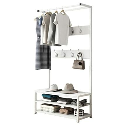 DINGZZ Hat Coat Rack Cloth Shoe Stool Rack Hanger Hook Shelf Clothing Entrance Floor Display 2 Tier Clothes Rack (Color : Argento, Size : 60x34x1