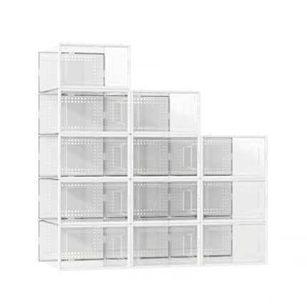 AVGXC Clear Plastic Stackable Shoe Boxes, 12 Pack Shoe Storage Boxes with Lids, Transparent Shoe Organizers for Closet, Space-Saving Shoe Contain