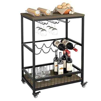 QUANJJ Serving Trolley Kitchen Trolley Cart, Wine Rack Storage Shelf, Lockable Wheels Wine Rack Cabinet for Home Bar Furniture