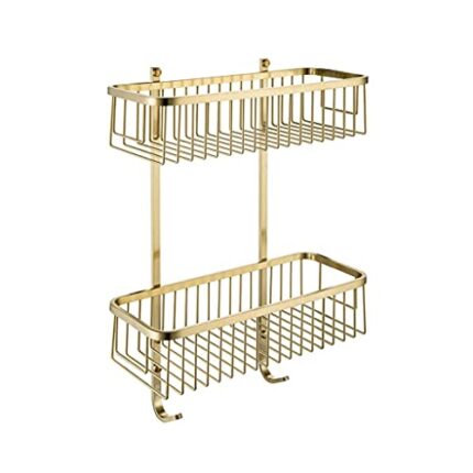 MIAOHY Bathroom Double Shelf Storage Rack Stainless Steel Brushed Gold Bathroom Shower Gel Shampoo Rack