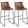 DINGZZ Faux Leather High Bar Stool with Backrest, Set of 2, Brown Bar Stools Set of 2 Chair Bar