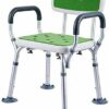 Bath Stools,Shower Stool Bathroom Chair with Armrests Lightweight Aluminum with Backrest Non-Slip Height Adjustable Capacity 200 Kg