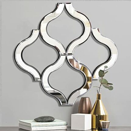 DMDFIRST Arc-Shaped Decorative Wall Mirror Silver Color 14.75”x14.75”, Exquisite Bevelled Gorgeous Glam Accent Decor Unique Modern Fashion Hand C