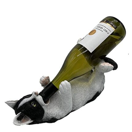 G&H Decor - Adorable 32cm Black and White Cat Wine Bottle Holder Figure - Home Decor Figurine with Amazing Detail - Kitchen Countertop or Tableto