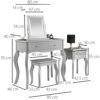CARME Sorrento - Grey Dressing Table and Side Table With Drawer Rose Gold Handles Stool Mirror with LED Lights - Four Piece Set Bedroom Makeup Fu