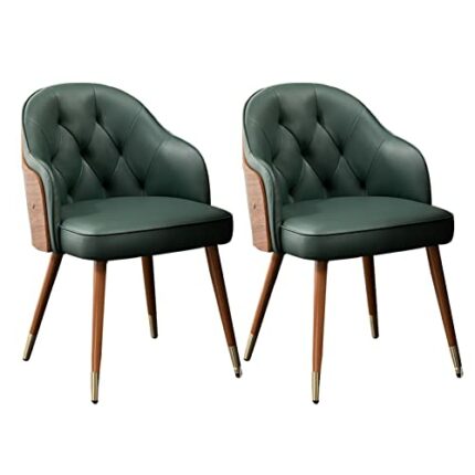 Faux Leather Upholstered Chair, Set of 2 Mid Century Modern Orange Dining Chairs with Walnut Wood Frame Accent Chair for Kitchen Dining Living Ro