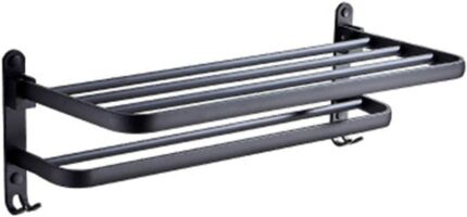 XHALERY Towel Rack Towel Rail Foldable With Hook Towel Rack Bathroom Black Space Aluminum Rack Kitchen And Bathroom Hotel Office 60cm (Size : 50c