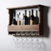 Wine racks Home/Bar Retro Wall Mounted, Wood Vintage Bottle & Glass Holder, Holds 6 Bottles, 6 Glasses, Rustic, for Bar Kitchen Cabinet Organizer