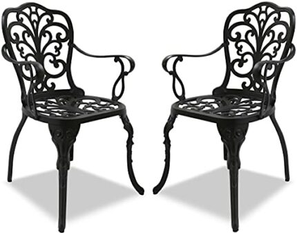 Centurion Supports Bangui 2-Large Garden & Patio Chairs with Armrests in Cast Aluminium Black