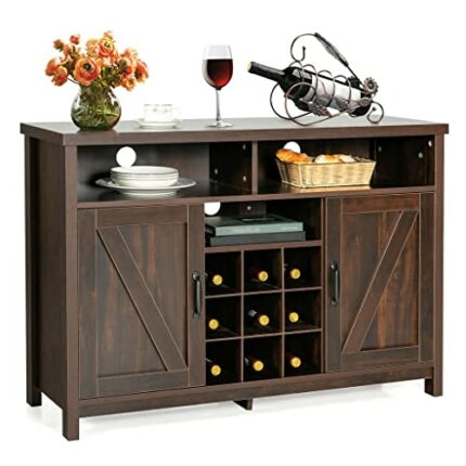 DSHGDJF Buffet Storage Cabinet Farmhouse Sideboard With 9 Bottle Wine Rack And 2 Door Cabinets