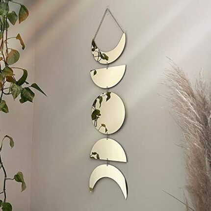 Moon Cycle Wall Decor | Acrylic Decorative Moon Phase Mirror Boho Wall Hanging | Bohemian Decor for Bedroom |Preppy Aesthetic Mirror Decorations