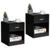 CASART Bedside Table, Wooden Nightstand Sofa Side Tables with Drawer, Home Office Narrow Accent Table for Living Room Bedroom Study (1, Black)