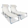 VOUNOT Folding Sun Loungers Set of 2, Sunbed with Adjustable Backrest & Sunshade for Garden, Beach, Patio, Pool, Camp, Load 110 kg, Grey