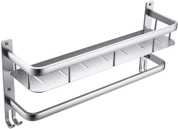 Large Towel Rack, Towel Shelf Bar Shower Organizer Modern Square Style Wall Mount Brushed Finish