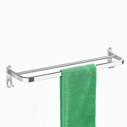DDS-DUDES Towel Rail Wall Mounted, Adhesive Towel Rail, Bathroom Towel Rack with Hooks Dual Towel Bar, Stainless Steel Towel Holder Shelf in Kitc