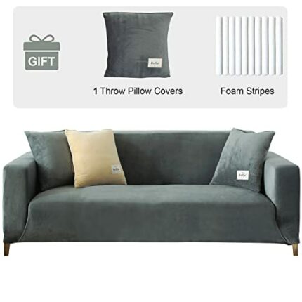 LiveGo Thick Velvet Sofa Covers 1 2 3 4 Seater High Stretch Non-Slip Couch Cover Furniture Protector Soft Plush Sofa Slipcovers with 1 pillowcase