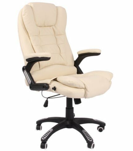 Bramley Power Leather high back reclining office/desk chair with massage and heat (Cream)