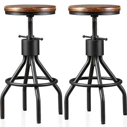Industrial Bar Stool-Set of 2-Swivel Counter Coffee Chair-Extra Pub Height Adjustable 22-33 inch