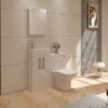 VeeBath STR-CR47-WH Lumin Cloakroom Vanity Basin Cabinet 2 Soft Close Door Bathroom Furniture Unit with Ceramic Sink-470mm, High Gloss White, 470