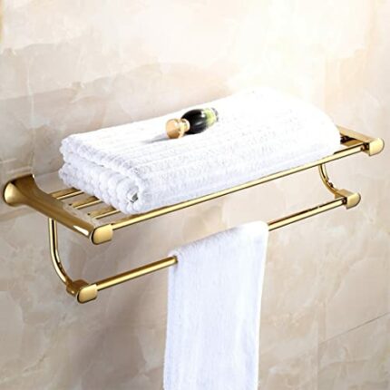 HIGOH Towel Racks, Bathroom Towel Rack Wall Mounted Towel Holder,Copper Oval Bath Towel Rack,Towel Rail,Bathroom Double Shelf