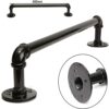 Black Retro Wall-Mounted Bath Towel Rail Bar,Industrial Pipework Towel Rack Bathroom Single Towel Holder,Accessory For Bathroom Kitchen Lavatory,