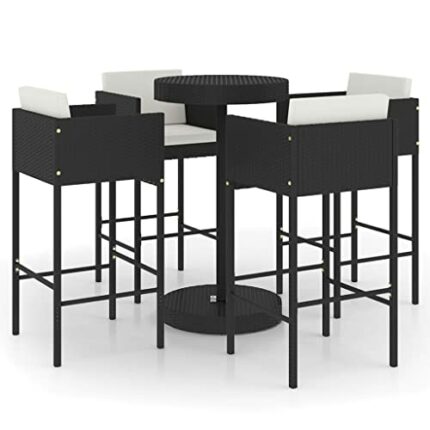 vidaXL Garden Bar Set 5 Piece with Cushions Outdoor Patio Terrace Backyard Furniture Dining Table and Chair Seating Poly Rattan Black