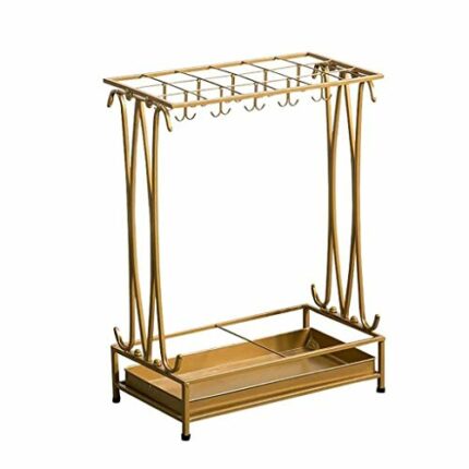 WALNUTA Metal 12-Slot Freestanding Umbrella Stand Storage Rack with Hooks and Removable Drip Tray