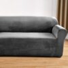 Thick Velvet Sofa Covers 1 2 3 4 Seater Super Stretch Plush Sofa Slipcovers with Non Slip Straps Couch Cover for Dogs Cat Pet Friendly Elastic Fu