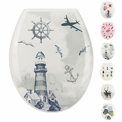 JOTOM Premium Quality Toilet Seat,Easy to Mount,Beautiful Printed Design Toilet Seats for Bathroom (Lighthouse)