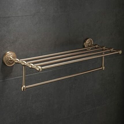 HIGOH Towel Racks,Bathroom Towel Rack Wall Mounted Towel Holder,Brushed Bathroom Hardware,All Copper Bath Towel Rack,Bathroom European Style Carv