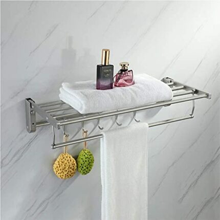 Stainless Steel Fold Towel Rack Bathroom Tower Hanger Wall-Mounted Bathroom Accessories Shelf, for Kitchen Bathroom Toilet