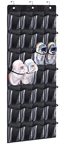KEETDY 28 Large Clear Pockets Over the Door Shoe Rack, Hanging Shoe Organizer for Closet Shoe Holder for Men Women Kids, Black