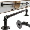 Black Retro Wall-Mounted Bath Towel Rail Bar,Industrial Pipework Towel Rack Bathroom Single Towel Holder,Accessory For Bathroom Kitchen Lavatory,