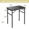 Anbte Folding Camping Table with Storage Net, Pure Black Aluminum 2ft Picnic Table 60cm x 40cm Outdoor Table Adjustable Height Max 27 inch, Light