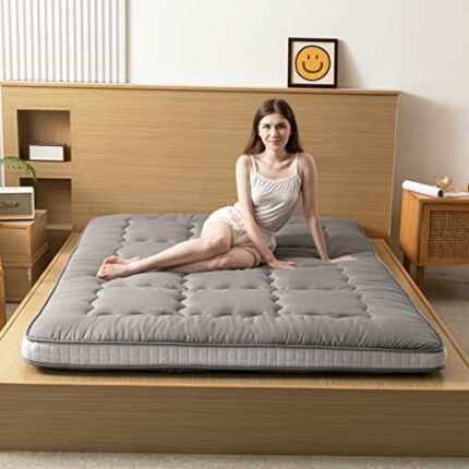 YOSHOOT Futon Mattress, Padded Japanese Floor Mattress Quilted Bed Mattress Topper, Extra Thick Folding Sleeping Pad Breathable Floor Lounger Gue