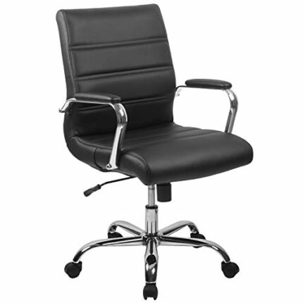 Flash Furniture Executive Office Chair, Ergonomic Office Chair, Contoured and Height Adjustable Leather Seat, Chrome Arms and Tilt Lock Lever, Bl