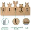 Children's Wardrobe - Handmade - 5 Metal Hooks - 40x21 cm - Coat Rack with Animals - Hanging Coat Rack - Wood - Wall Coat Rack - with Holders
