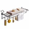 Towel Rail 2-Tier Bath Towel Rack SUS 304 Stainless Steel Towel Shelves with Hooks，Wall Mounted Towel Holder Towel Bar for Kitchen Bathroom