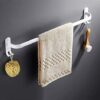 Bathroom Wall-Mounted Single Rod Towel Rack Aluminum Baking with Hook up Towel Bar Bathroom Shelf Storage Rack White Tower Hanger/60Cm
