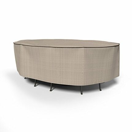 Budge P5A13PM1 English Garden Oval Patio Table and Chairs Combo Cover Heavy Duty and Waterproof, Large, Two-Tone Tan