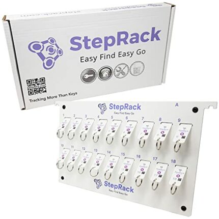 StepRack Portable Wall-Mounted Key Cabinet with 18 Key Fobs - Organize and Manage Your Keys Anywhere - Easy Find, Easy Go