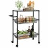 BHVXW 3 Tier Kitchen Trolley Rolling Storage Cart Serving Trolley With Handle Black Iron Bathroom Shelf