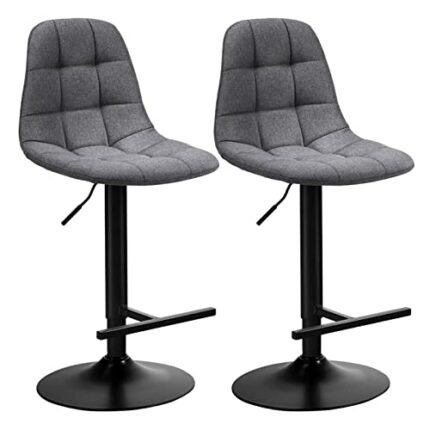 LEIGE Set of 2 Adjustable Bar Stools Swivel Counter Height Linen Chairs with Back (Color : Argento, Size : Light Grey)