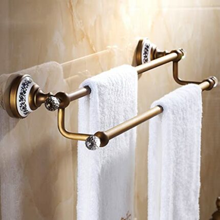 HIGOH Towel Racks, Towel Rail for Bathroom,European Style Antique All Copper Bathroom Towel Rail Rack,Double Rod Bathroom